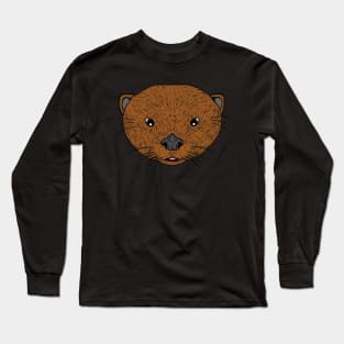 Otter Head with brown fur and smiling face Long Sleeve T-Shirt